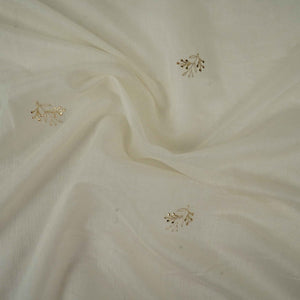 White Mukaish Work Buti Embroidery Dyeable Chanderi Fabric AT-34351