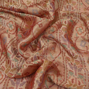 Light Peach With Multicolor Geometrical Kanjivaram Silk Fabric MTI-32420 - TradeUNO