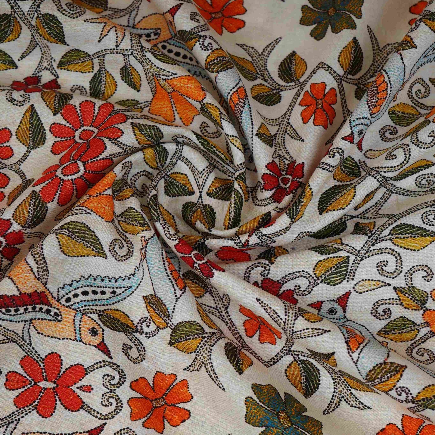 Cream with Multicolor Floral Print Cotton Mulmul Fabric PG-30470