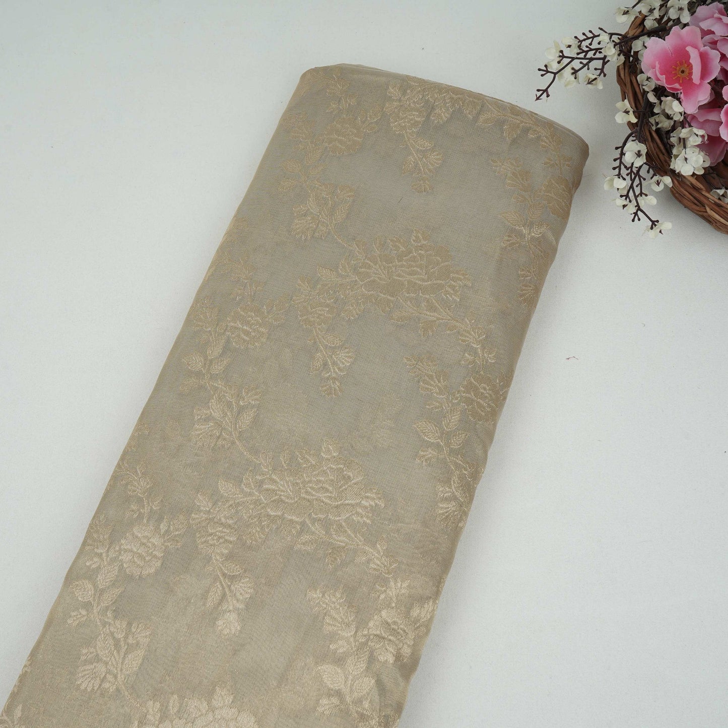 Golden Floral Jaal Kanjivaram Silk Fabric MTI-32418