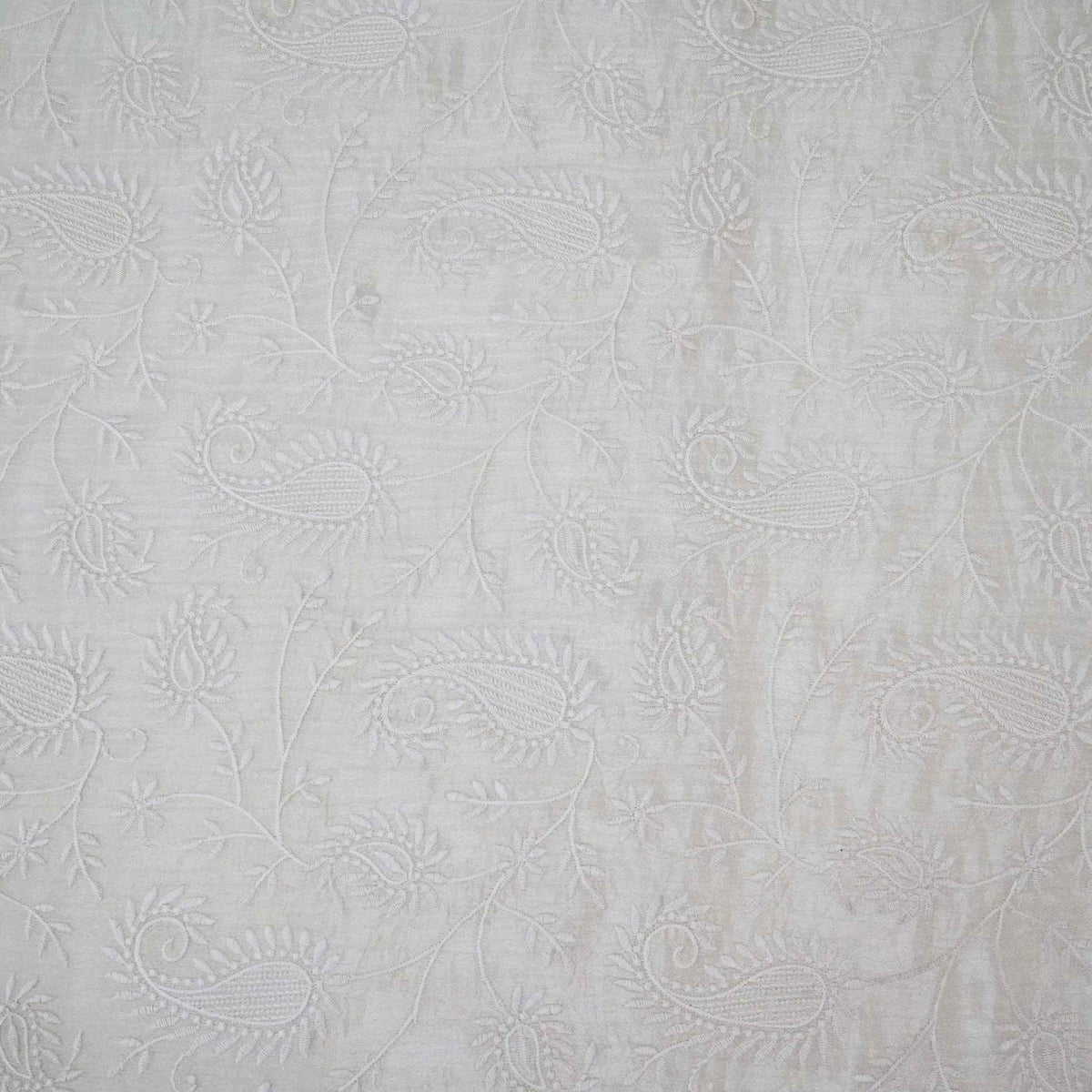 Golden Shimmer Paisley Jaal Embroidery Dyeable Tissue Fabric AT-34350