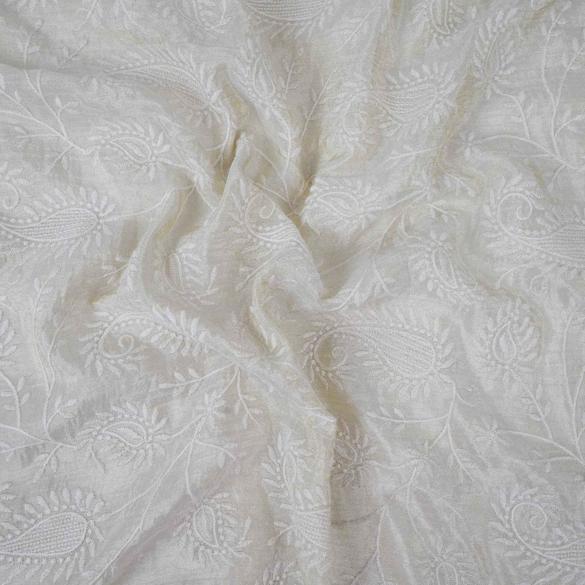 Golden Shimmer Paisley Jaal Embroidery Dyeable Tissue Fabric AT-34350
