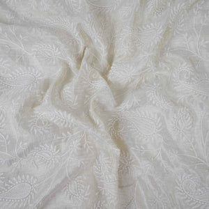 Golden Shimmer Paisley Jaal Embroidery Dyeable Tissue Fabric AT-34350