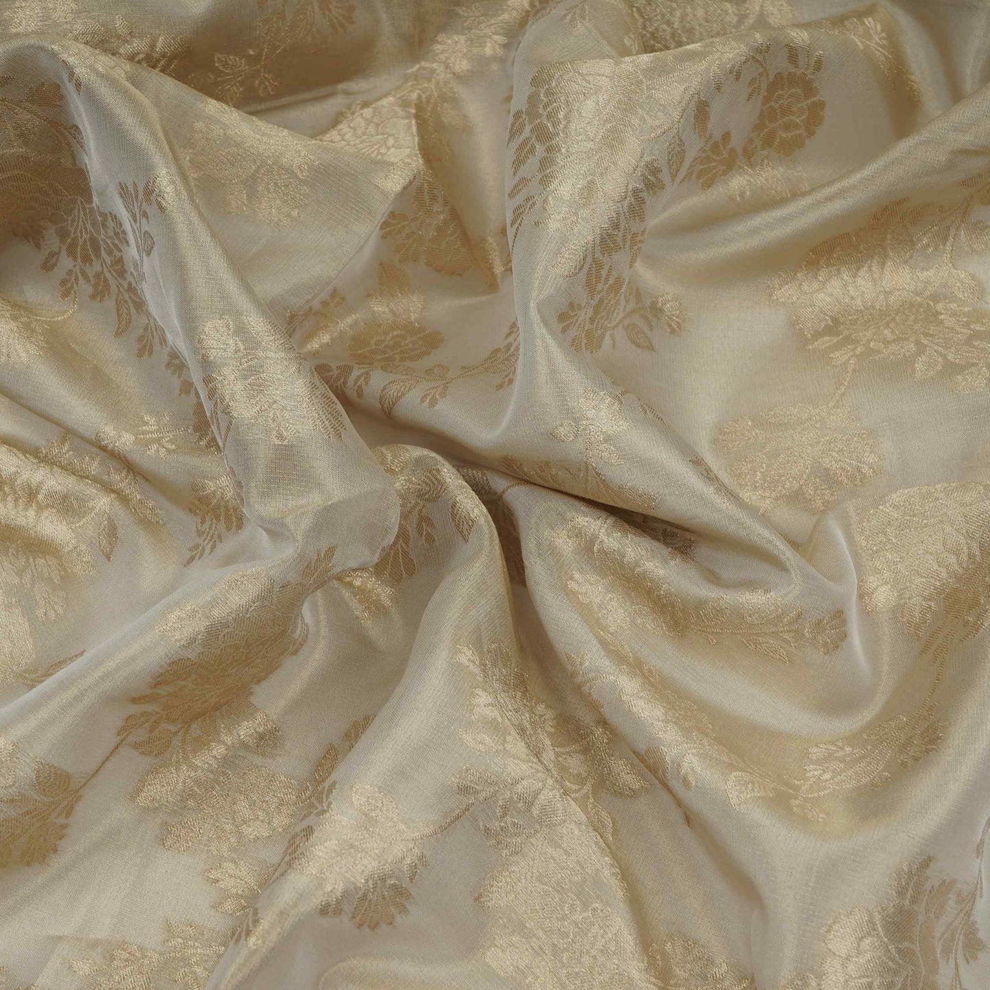 Golden Floral Jaal Kanjivaram Silk Fabric MTI-32418