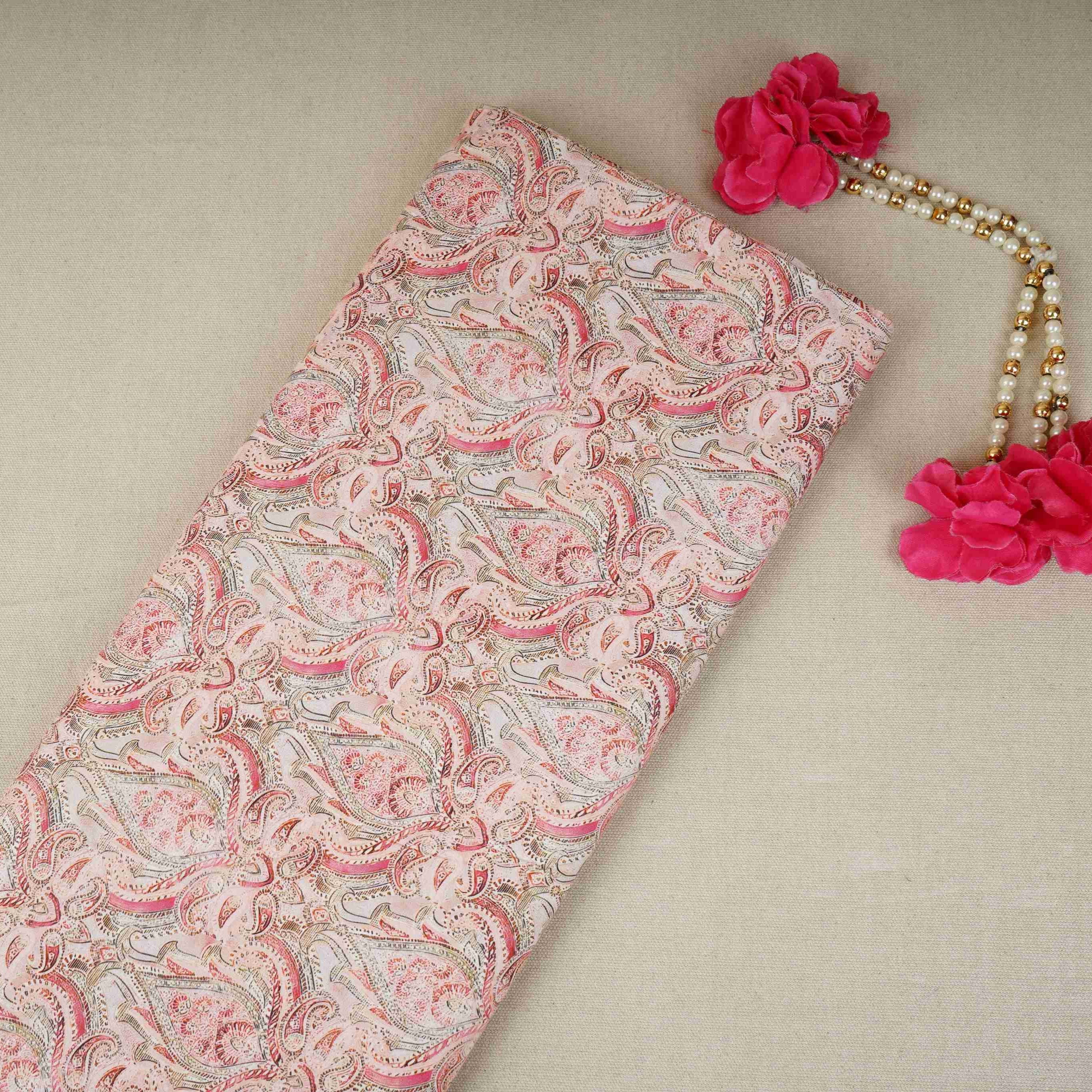Pink Paisley Print Cotton Mulmul Fabric PG-30453 - TradeUNO