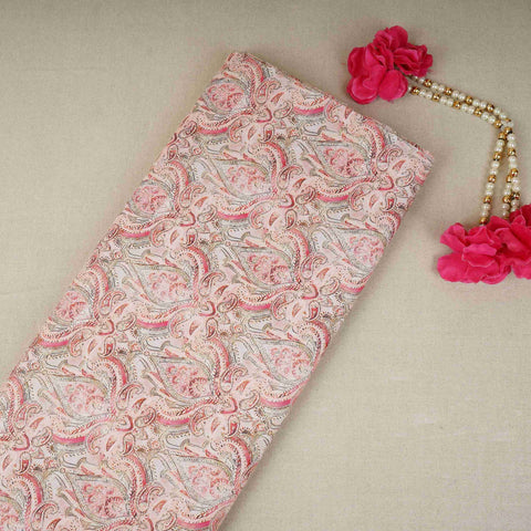 Pink Paisley Print Cotton Mulmul Fabric PG-30453