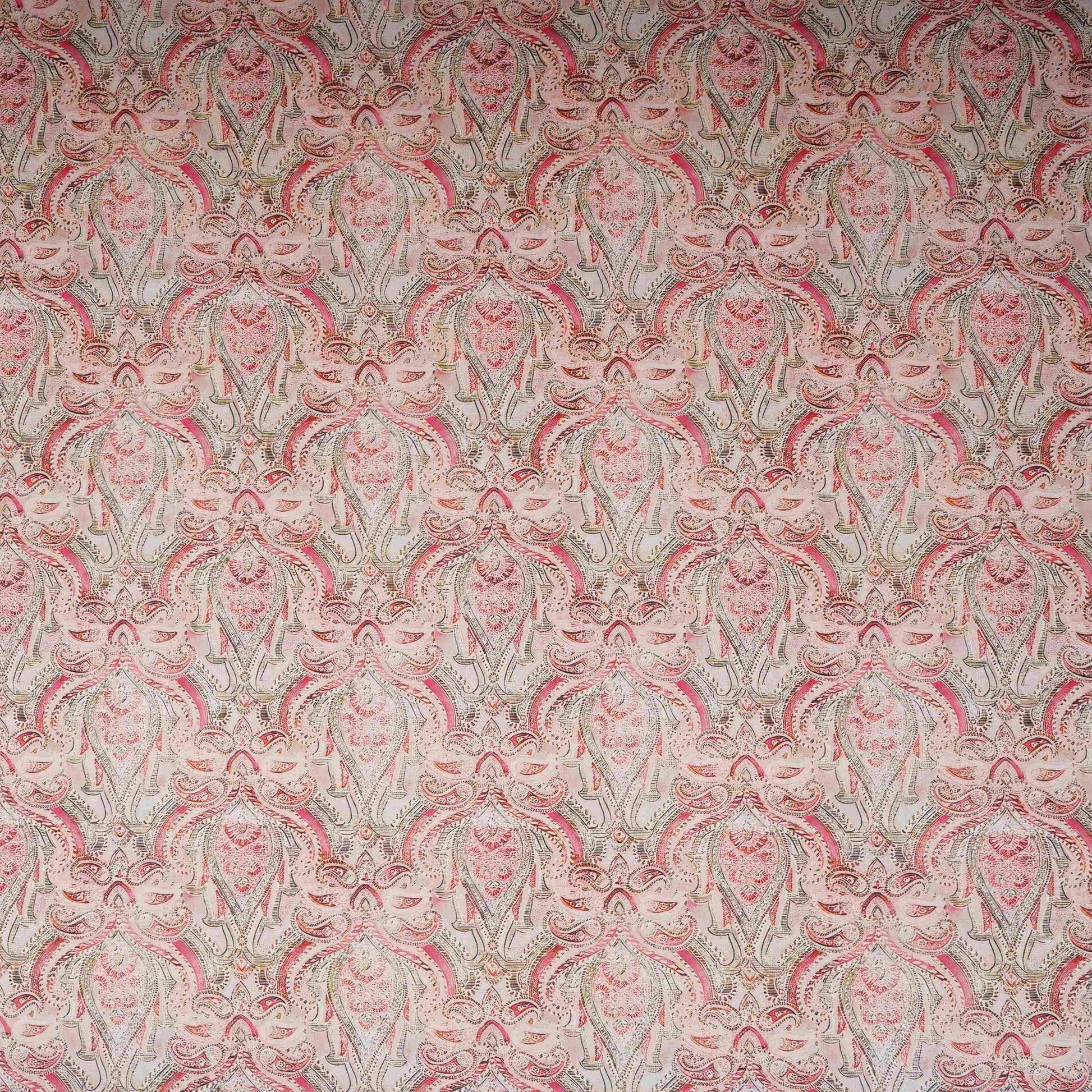 Pink Paisley Print Cotton Mulmul Fabric PG-30453 - TradeUNO