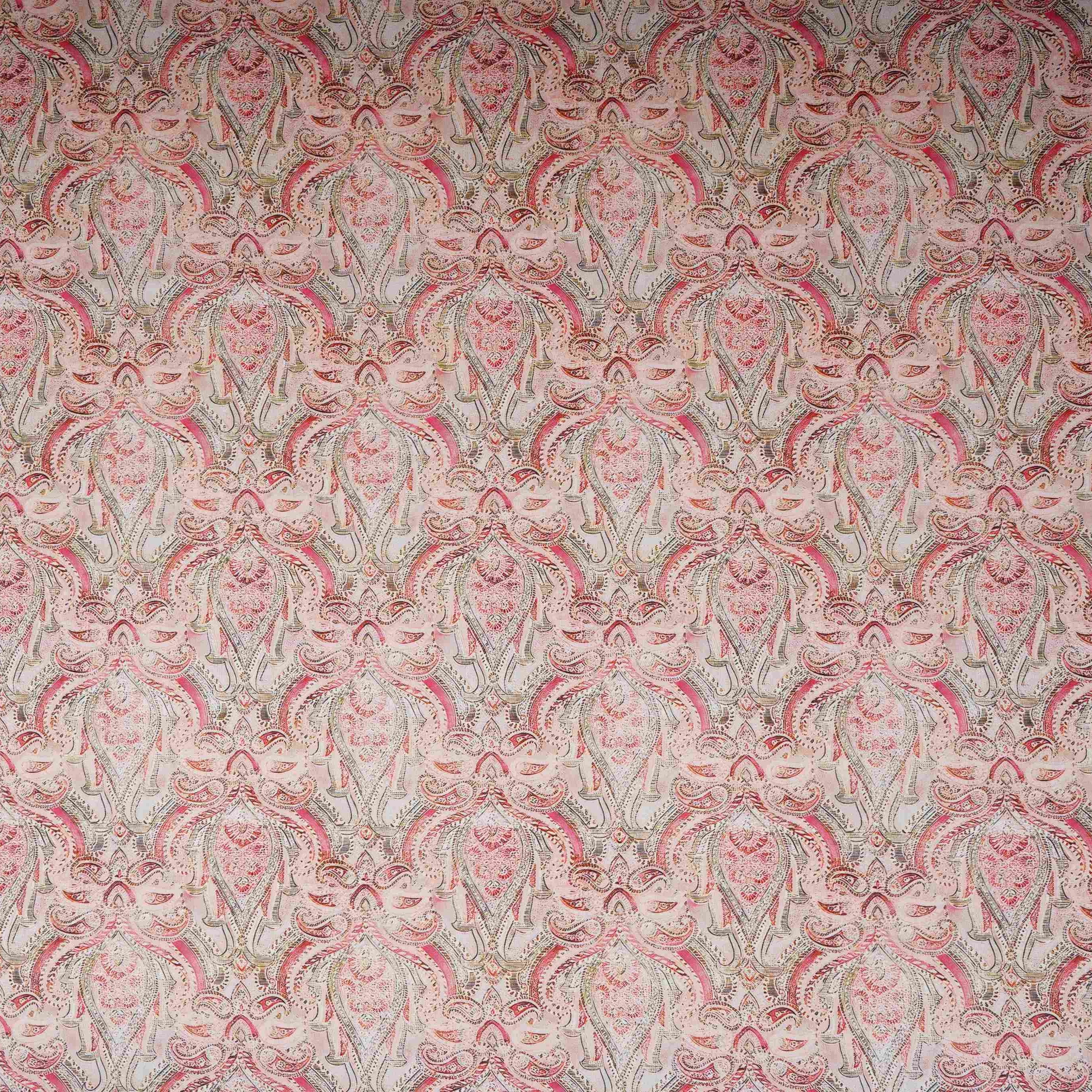 Pink Paisley Print Cotton Mulmul Fabric PG-30453 - TradeUNO