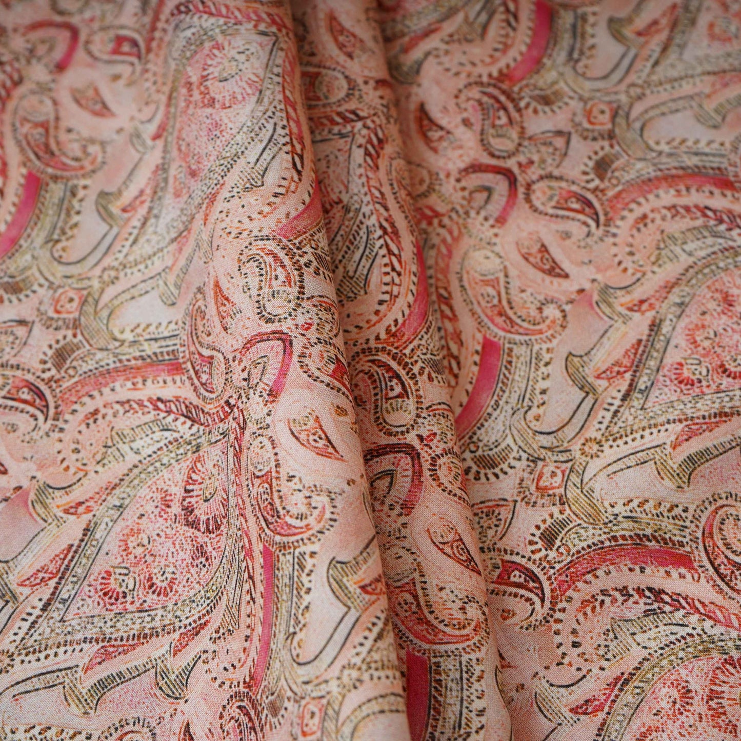 Pink Paisley Print Cotton Mulmul Fabric PG-30453 - TradeUNO