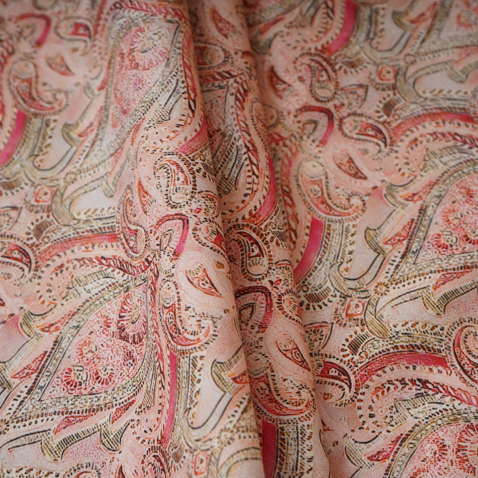 Pink Paisley Print Cotton Mulmul Fabric PG-30453 - TradeUNO