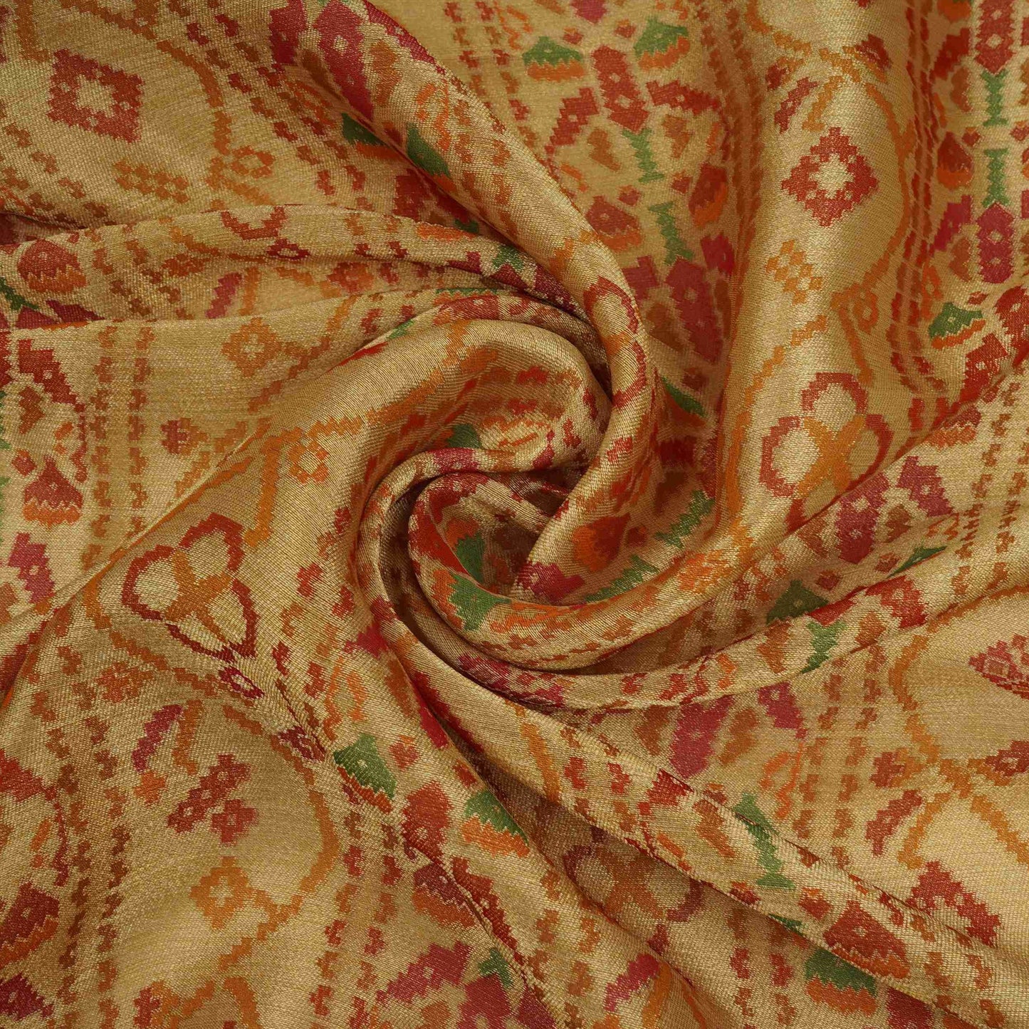 Cream With Multicolor Geometrical Kanjivaram Silk Fabric MTI-32419
