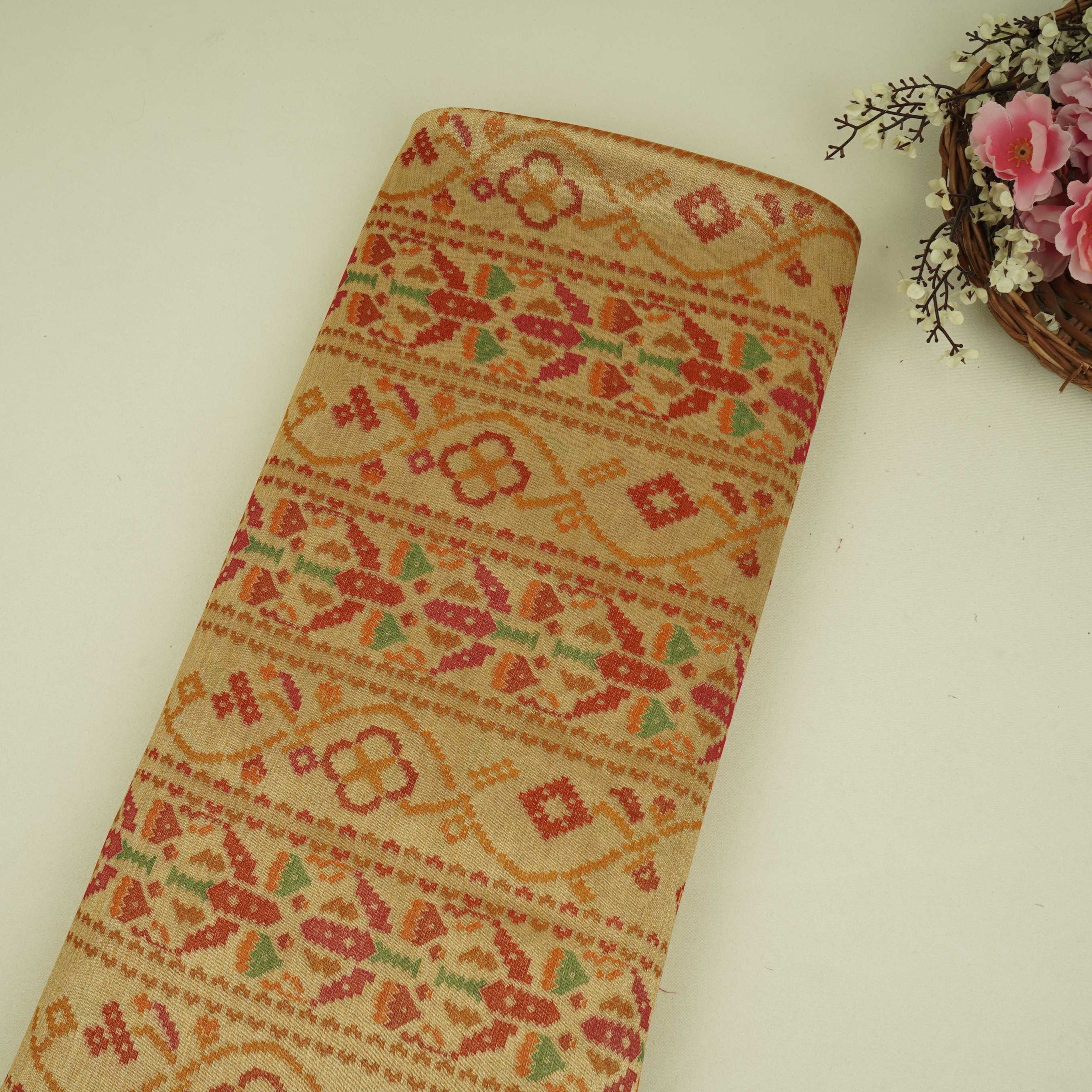 Cream With Multicolor Geometrical Kanjivaram Silk Fabric MTI-32419 - TradeUNO
