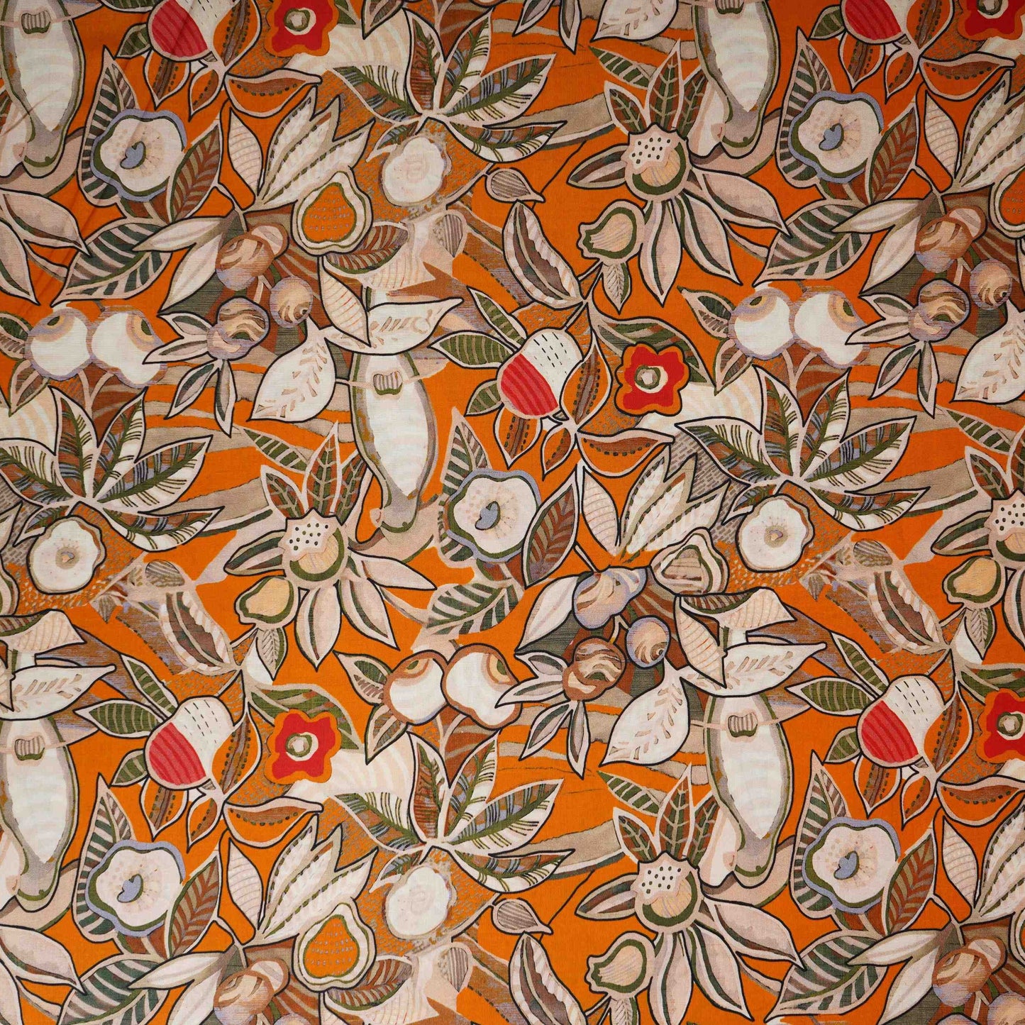 Rust Orange with White Floral Print Cotton Mulmul Fabric PG-30449