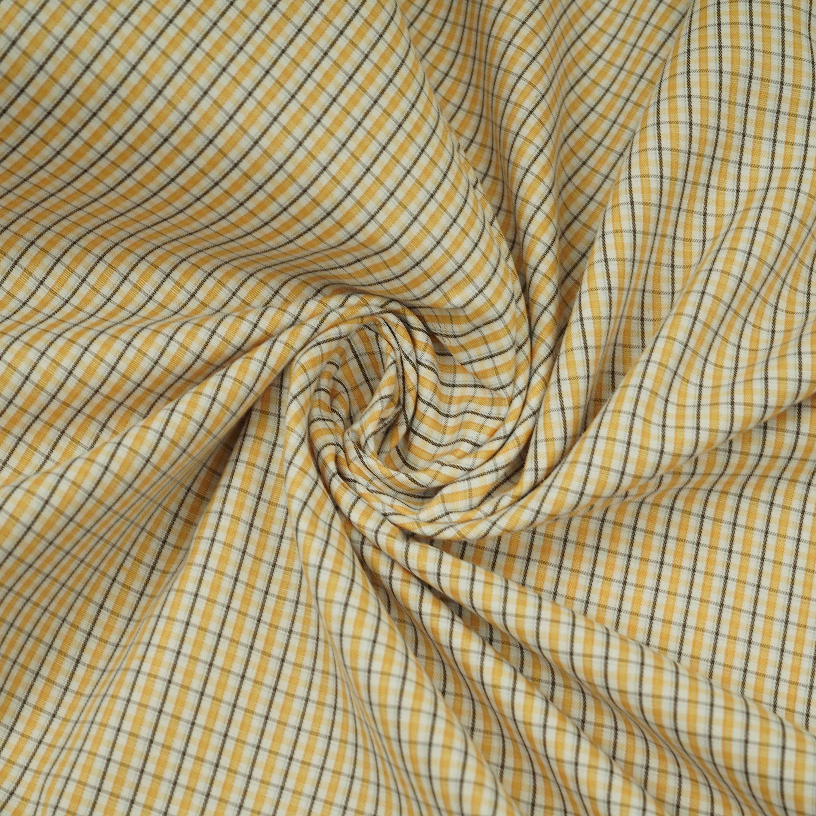 Yellow & Black Check Print Poplin Fabric MFM-32410 - TradeUNO