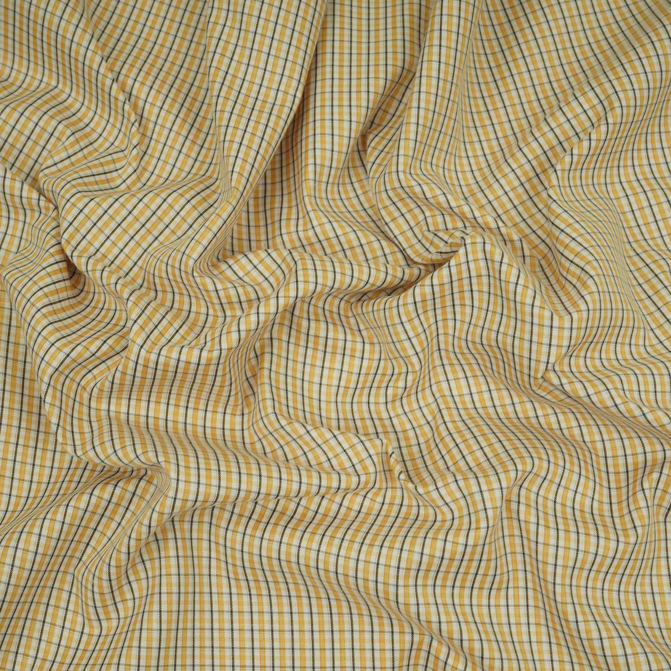 Yellow & Black Check Print Poplin Fabric MFM-32410 - TradeUNO