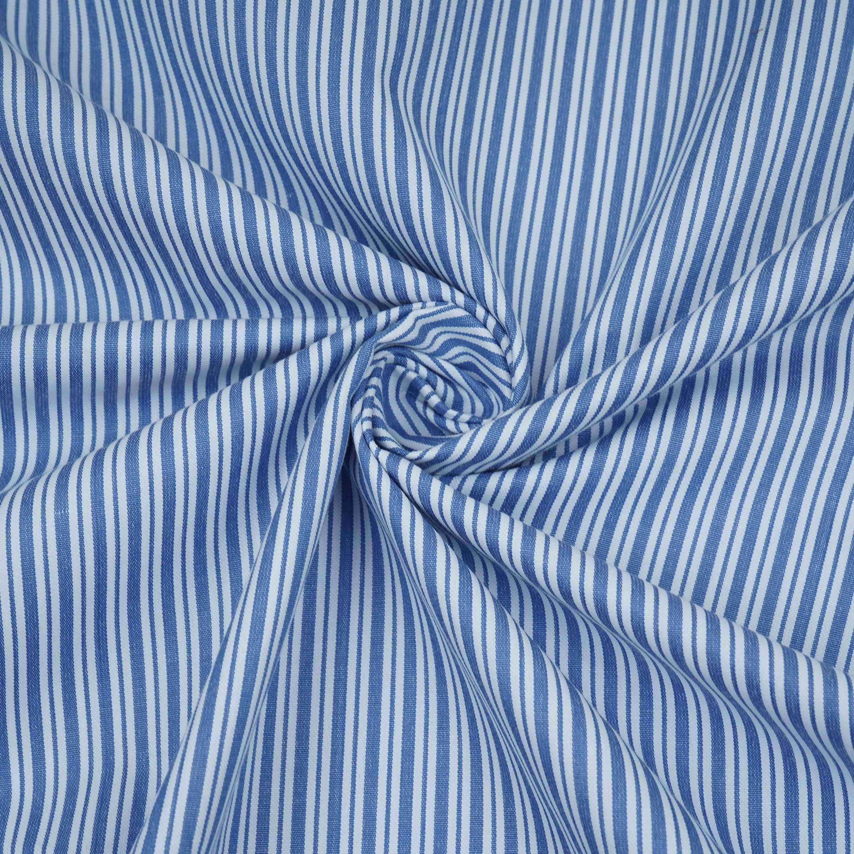 Blue With White Stripes Poplin Fabric MFM-32417 - TradeUNO