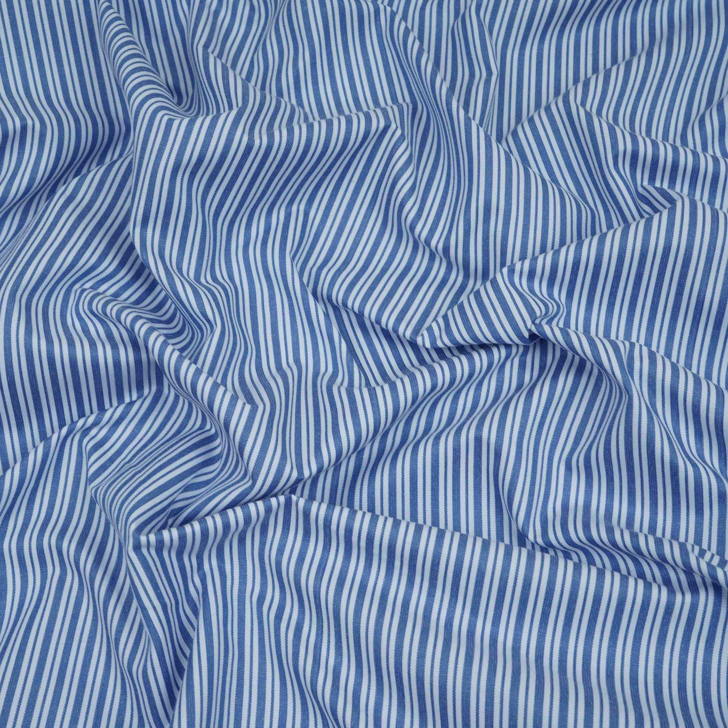 Blue With White Stripes Poplin Fabric MFM-32417 - TradeUNO