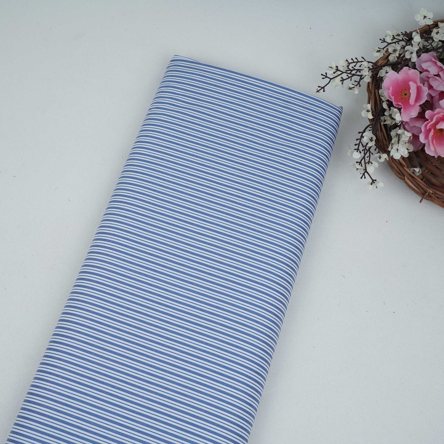 Blue With White Stripes Poplin Fabric MFM-32417