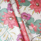 Off White with Pink Floral Print Cotton Satin Fabric PG-30441