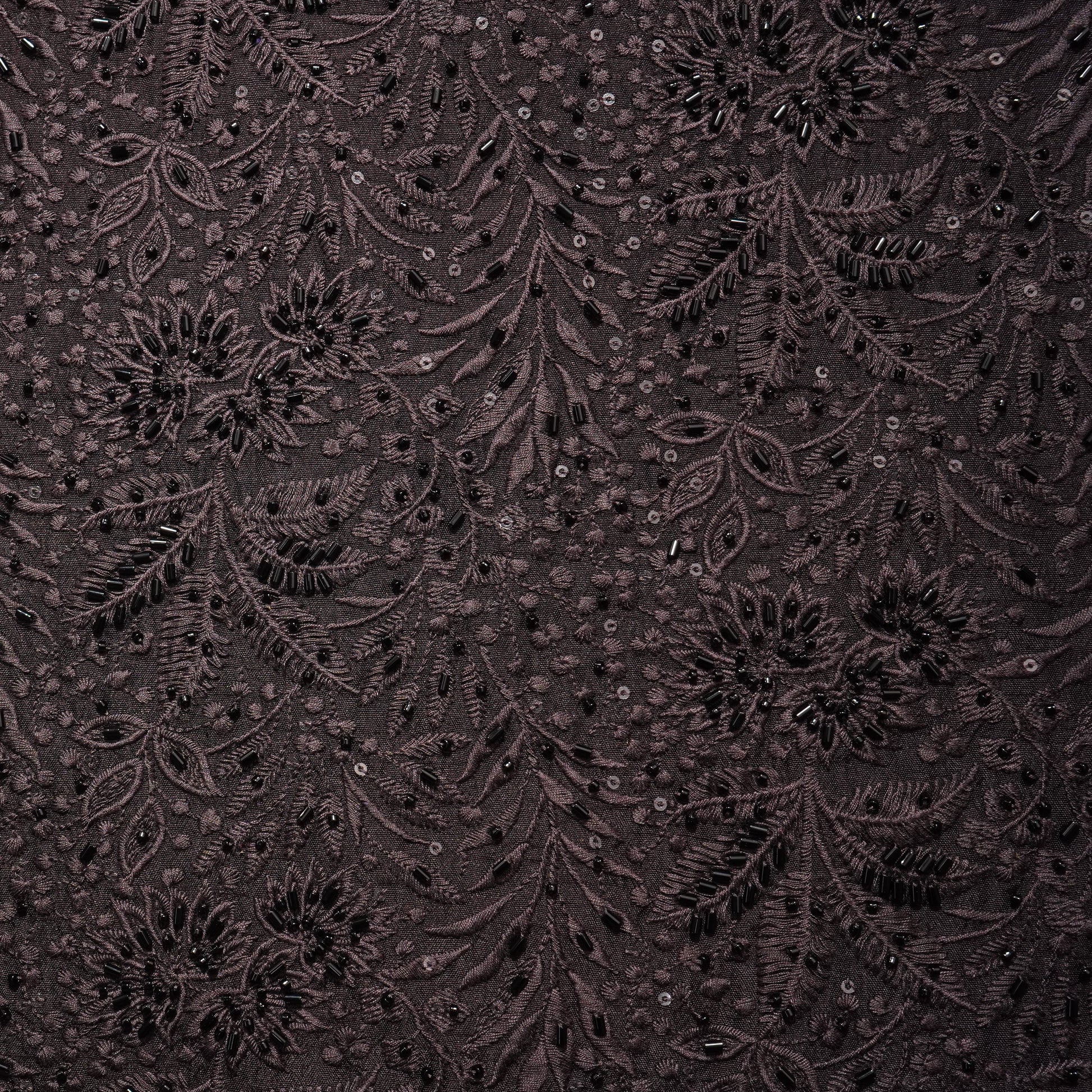 Wine Cutdana & Thread Embroidery Silk Fabric