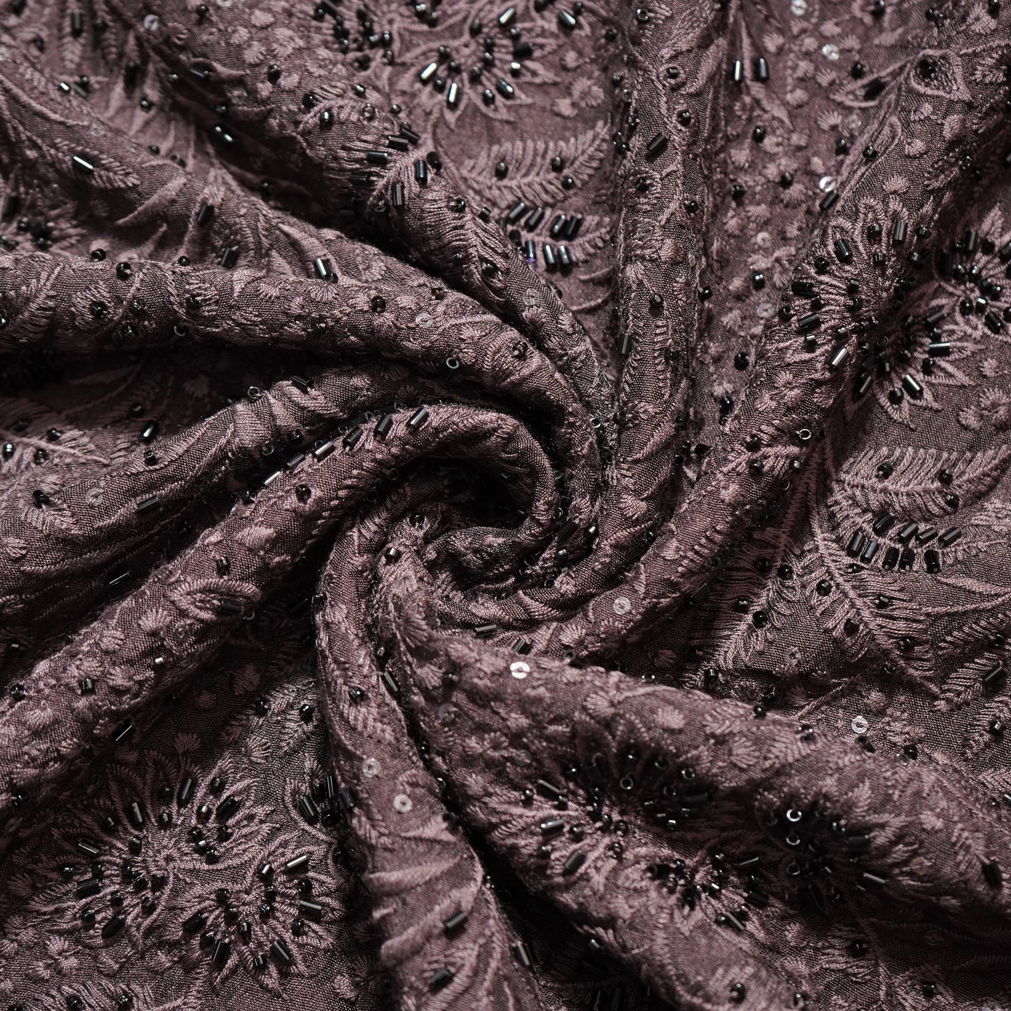 Wine Cutdana & Thread Embroidery Silk Fabric