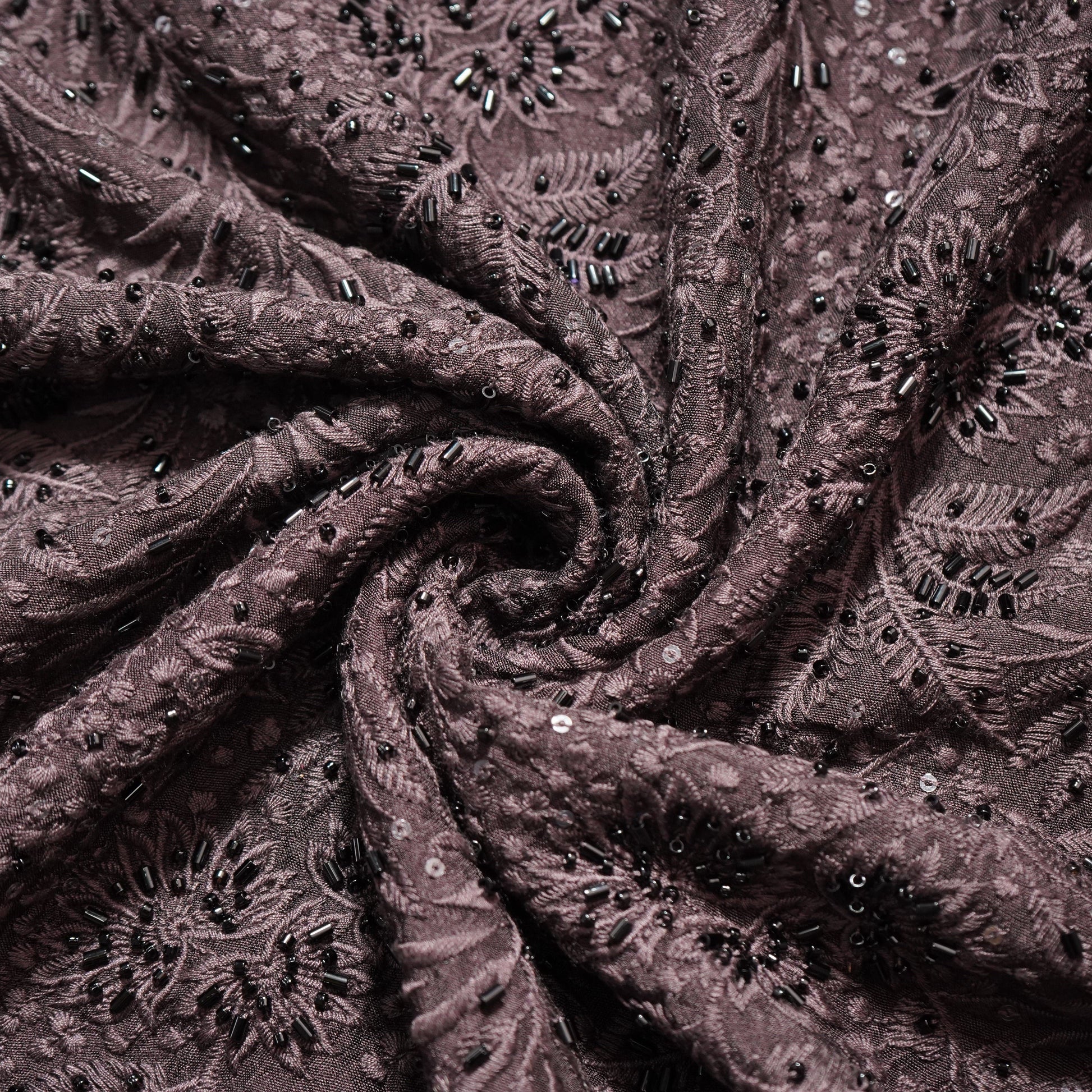 Wine Cutdana & Thread Embroidery Silk Fabric