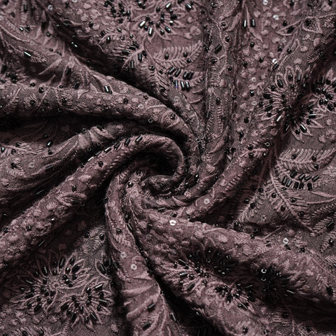 Wine Cutdana & Thread Embroidery Silk Fabric