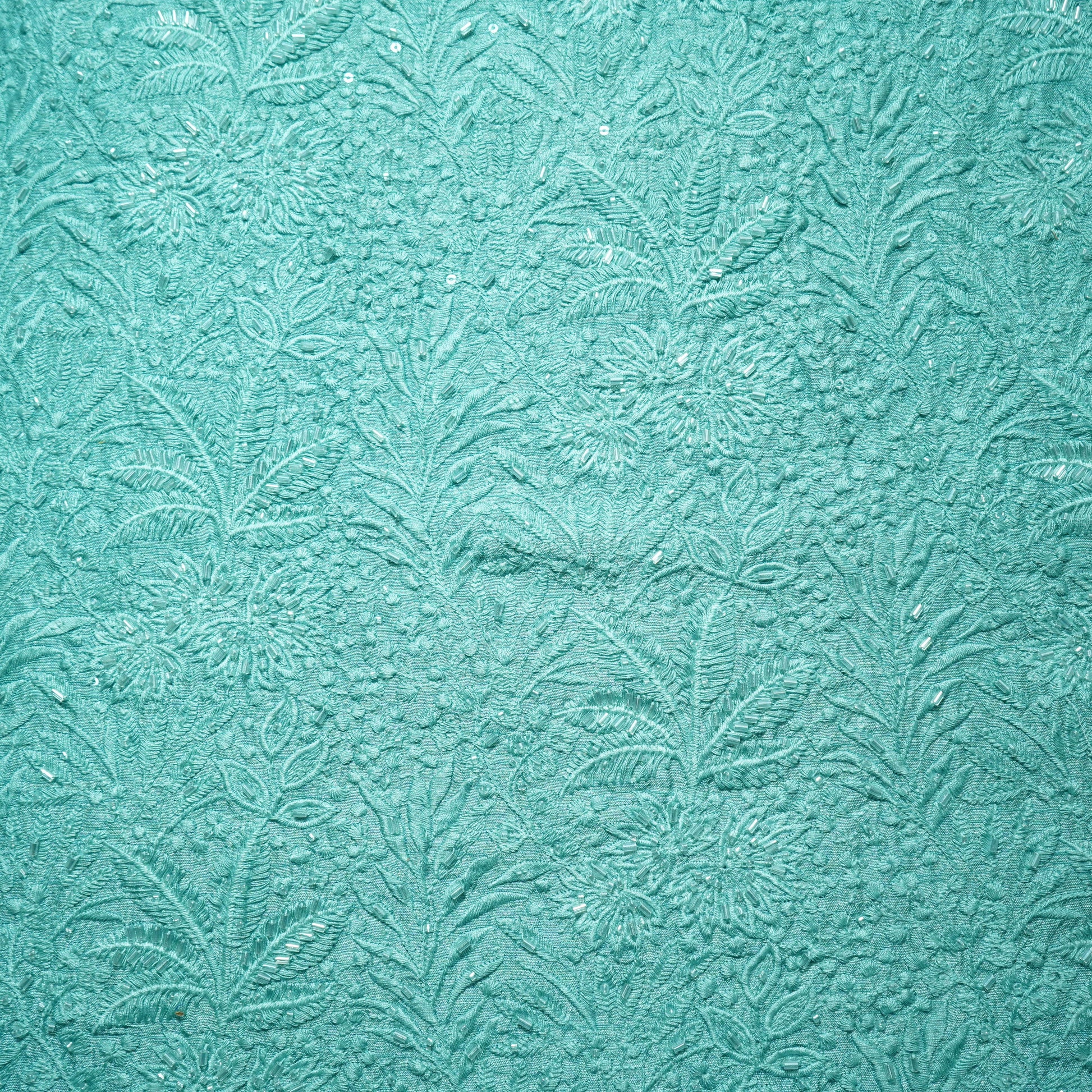 Powder Blue Cutdana & Thread Embroidery Silk Fabric