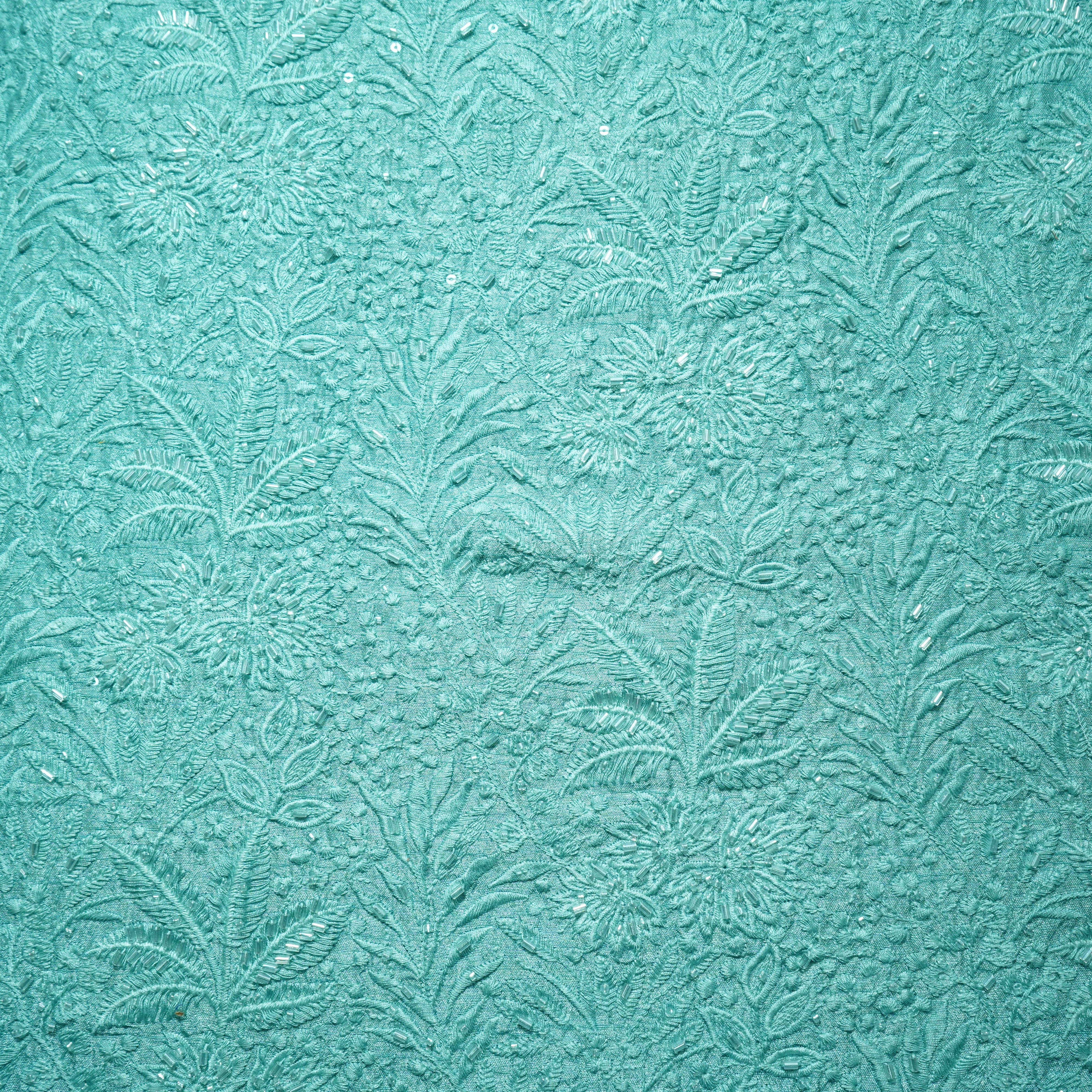 Powder Blue Cutdana & Thread Embroidery Silk Fabric