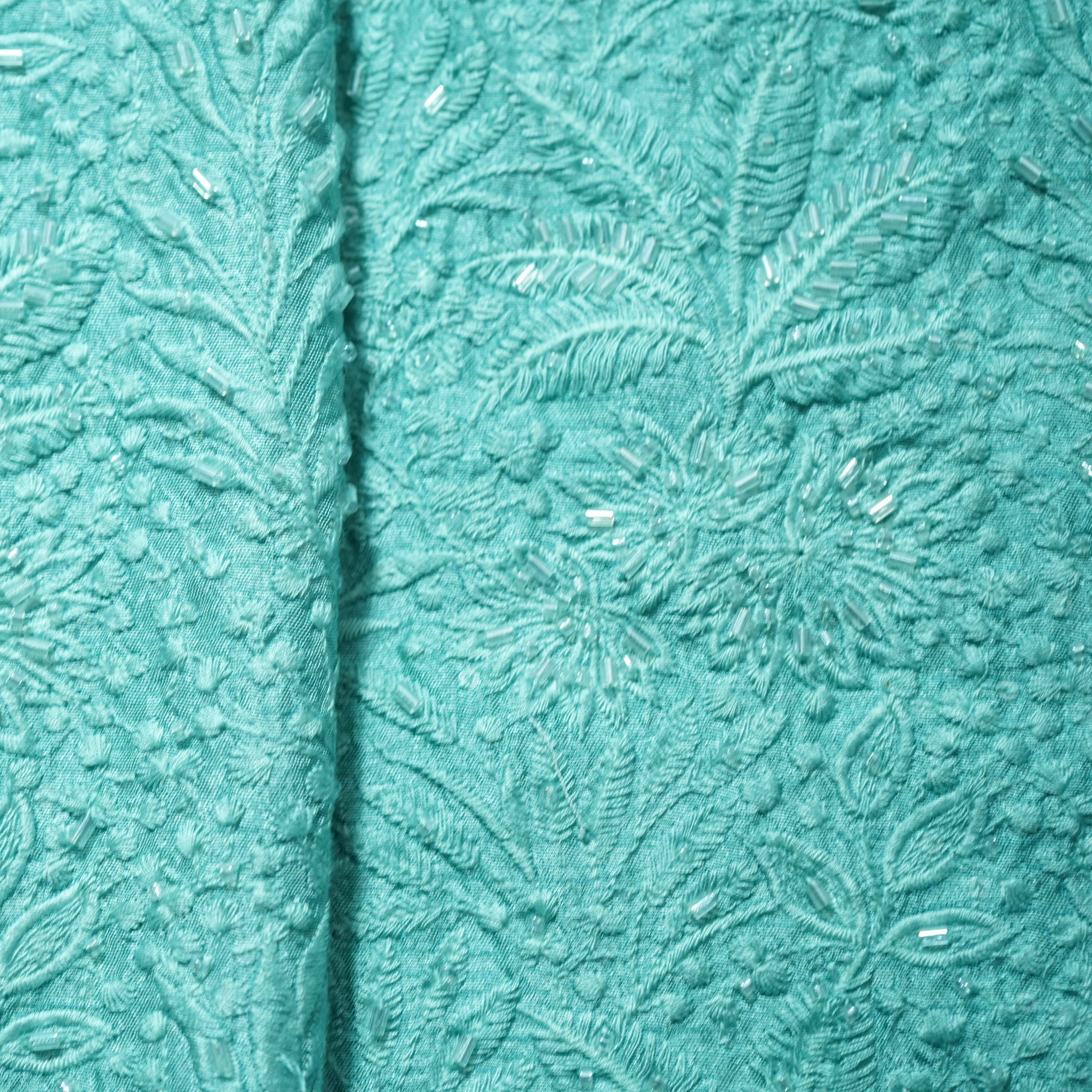 Powder Blue Cutdana & Thread Embroidery Silk Fabric