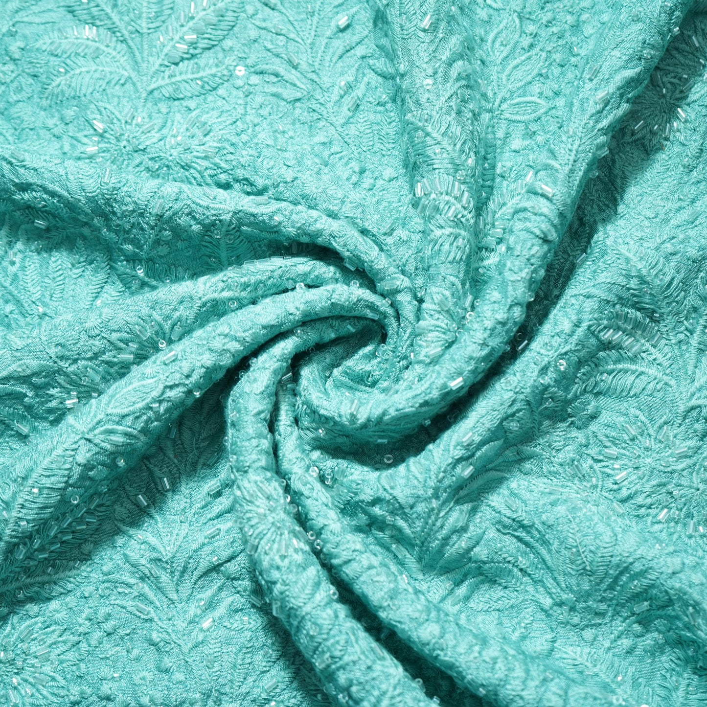 Powder Blue Cutdana & Thread Embroidery Silk Fabric