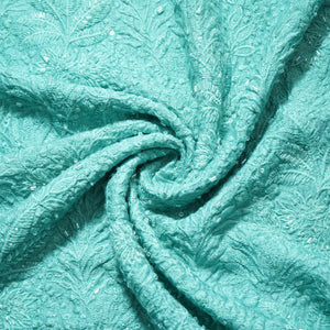 Powder Blue Cutdana & Thread Embroidery Silk Fabric