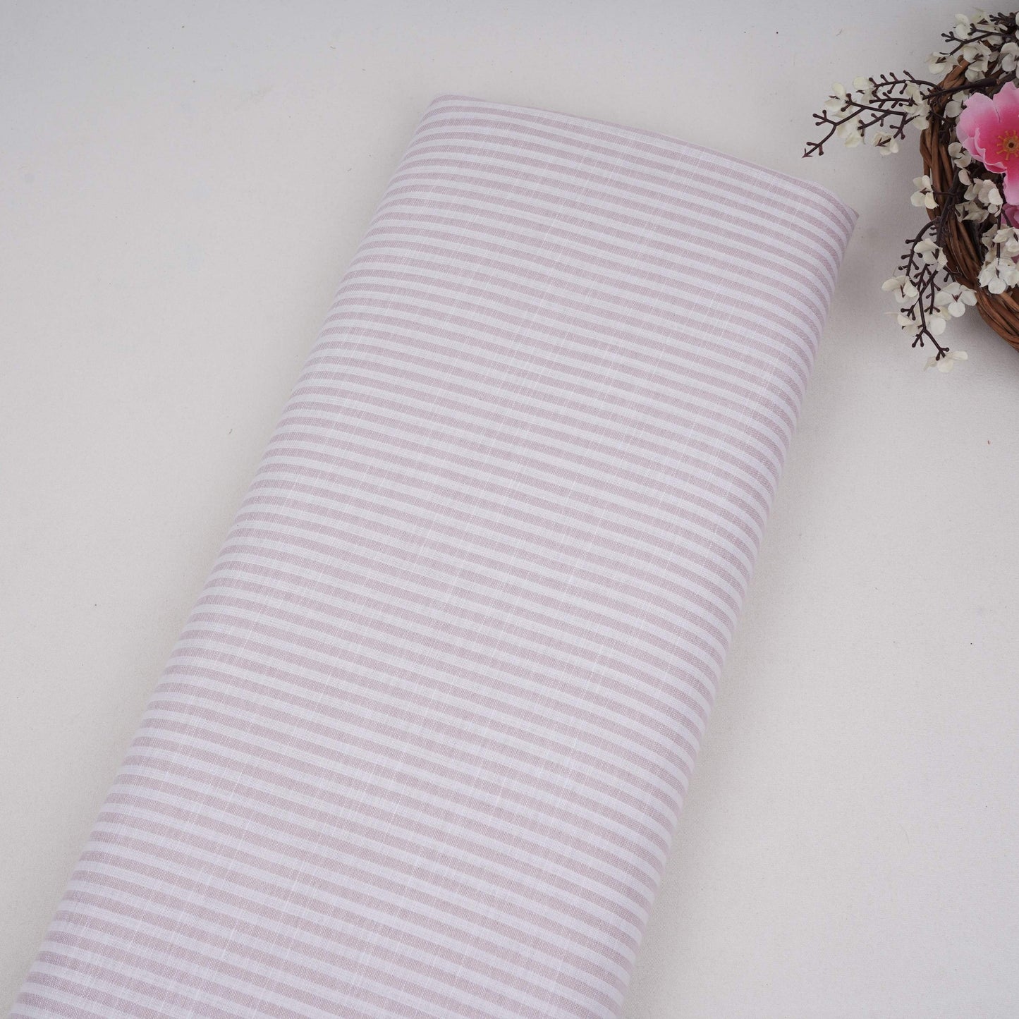 Dusty Mauve With Off White Stripes Cotton Linen Fabric MFM-32414