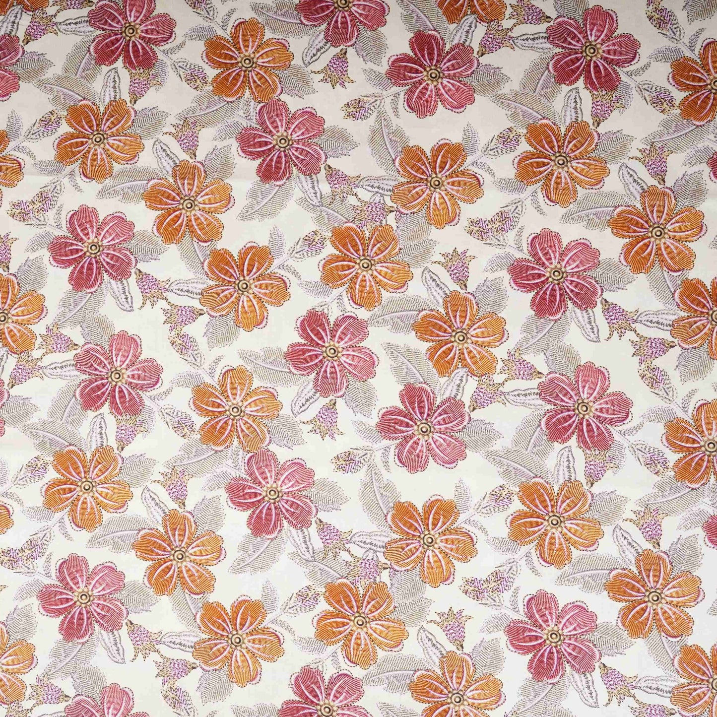 White with Magenta Floral Print Cotton Mulmul Fabric PG-30451