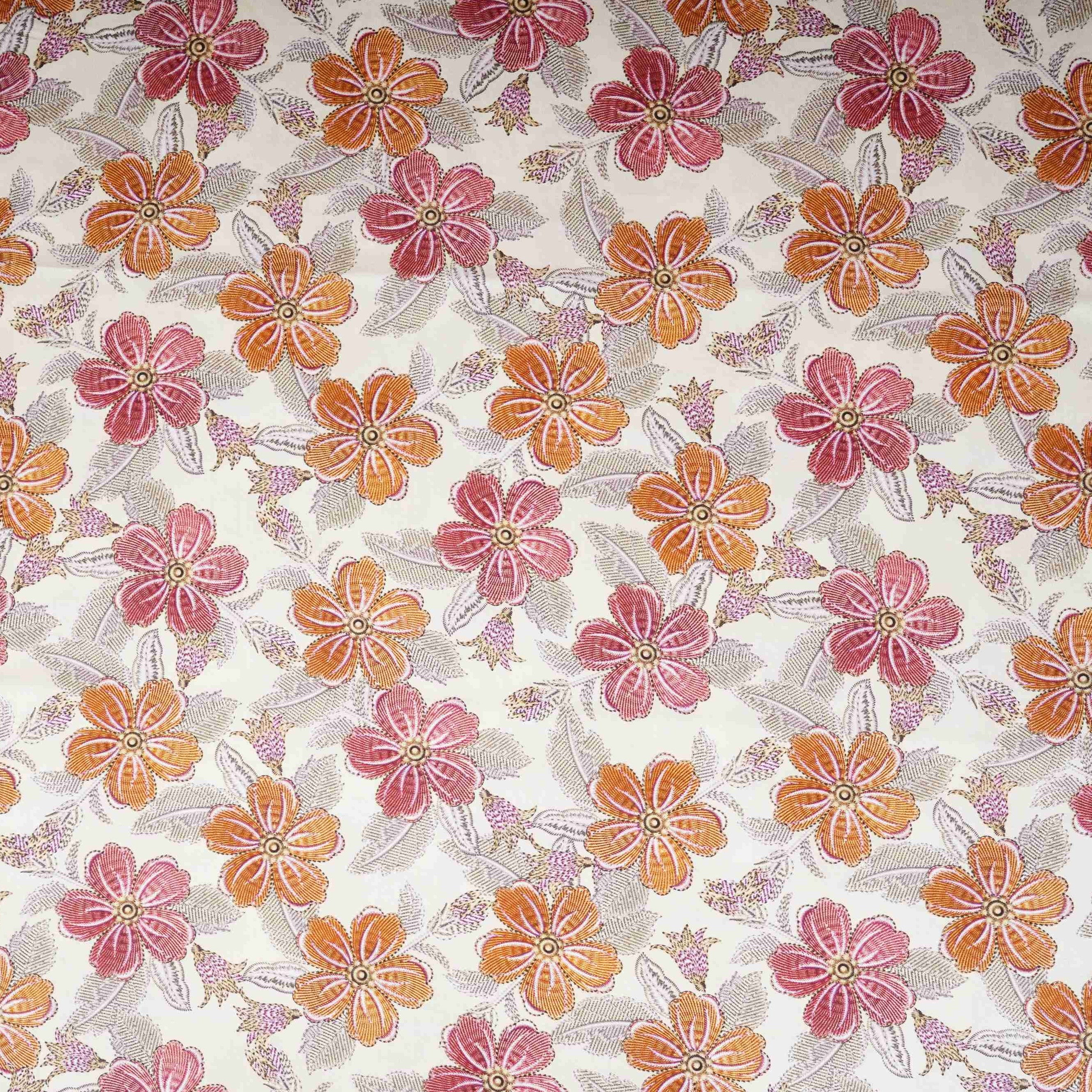 White with Magenta Floral Print Cotton Mulmul Fabric PG-30451 - TradeUNO