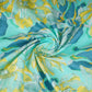 Teal with Yellow Floral Print Cotton Mulmul Fabric PG-30462