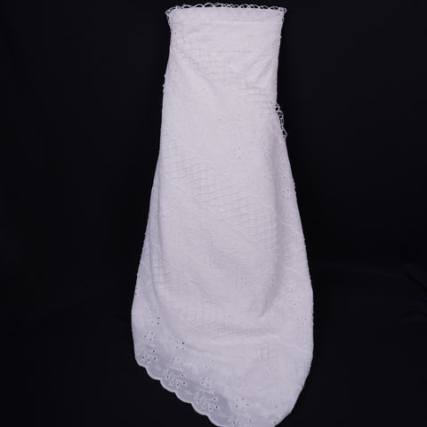 White dyeable cotton tencel schiffli fabric with 3D floral border embroidery for dresses