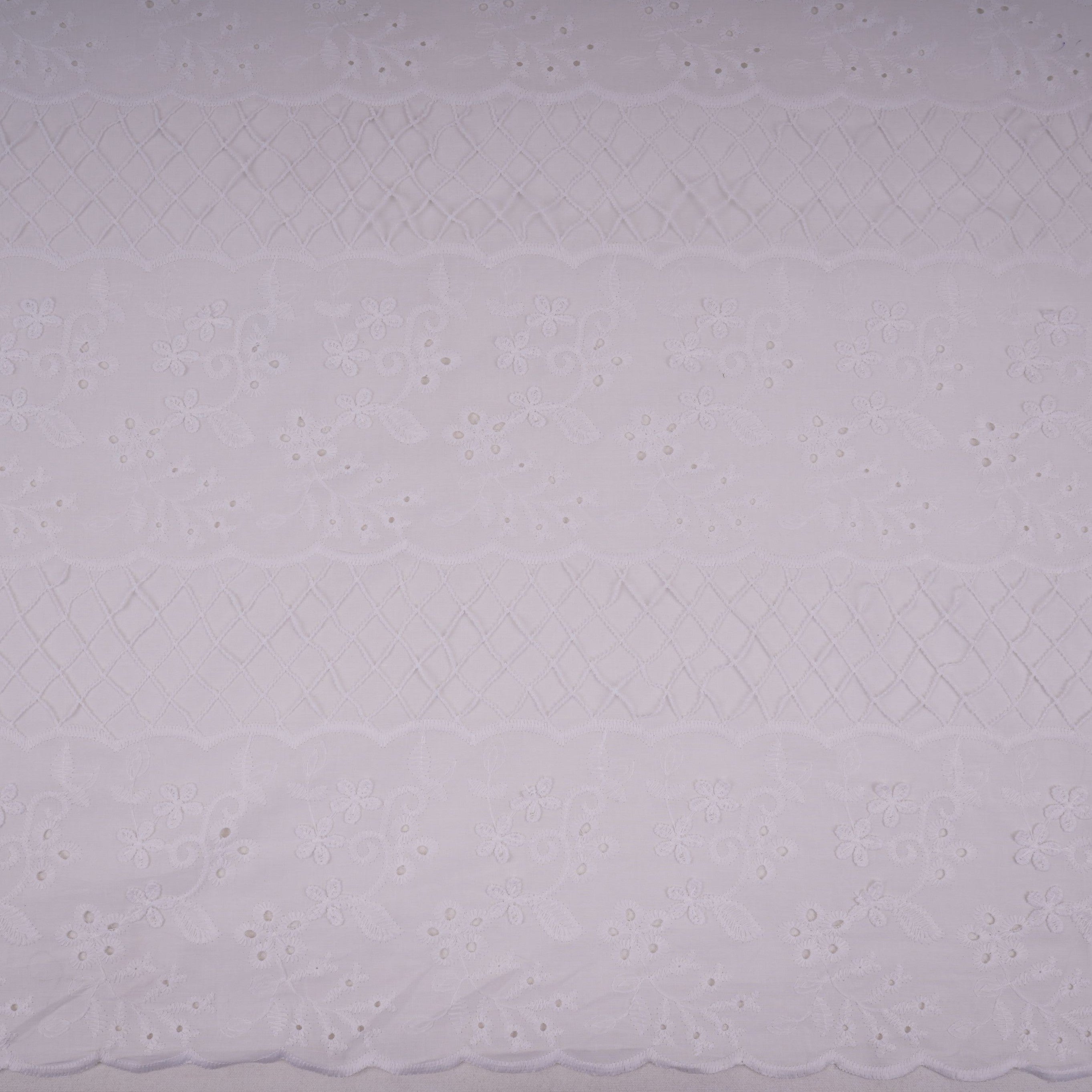 White Dyeable 3D Floral With Border Embroidery Cotton Tencel Schiffli Fabric LI-32340 - TradeUNO
