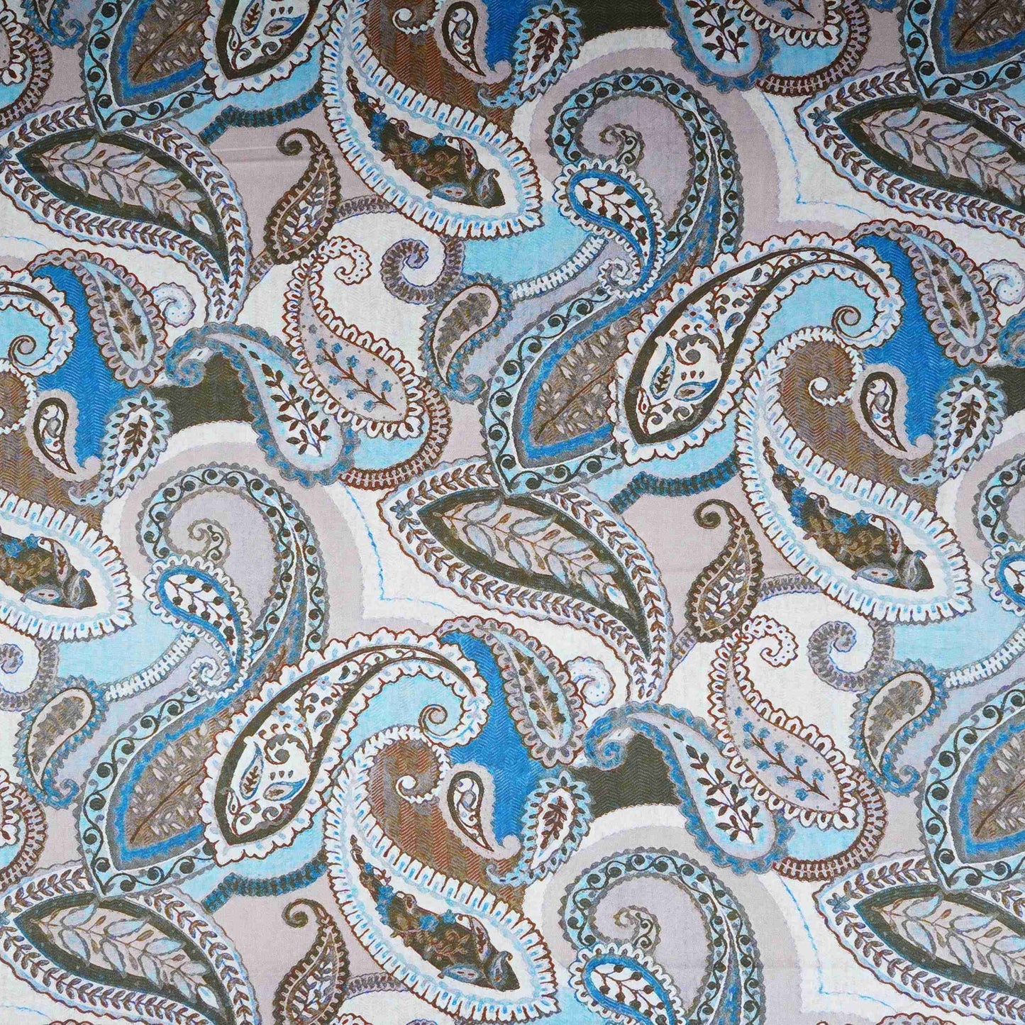 Blue with Grey Paisley Print Cotton Mulmul Fabric PG-30461