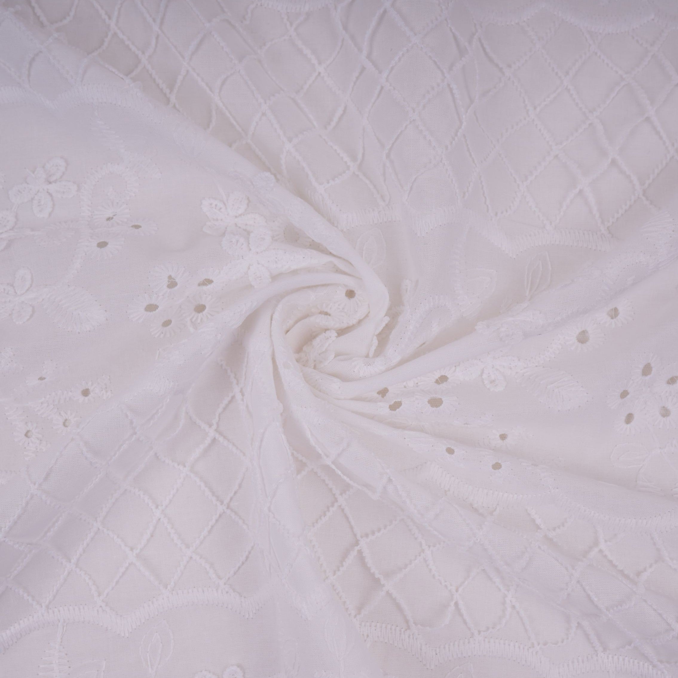 White Dyeable 3D Floral With Border Embroidery Cotton Tencel Schiffli Fabric LI-32340 - TradeUNO