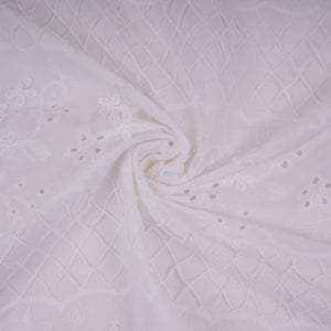 White Dyeable 3D Floral With Border Embroidery Cotton Tencel Schiffli Fabric LI-32340 - TradeUNO