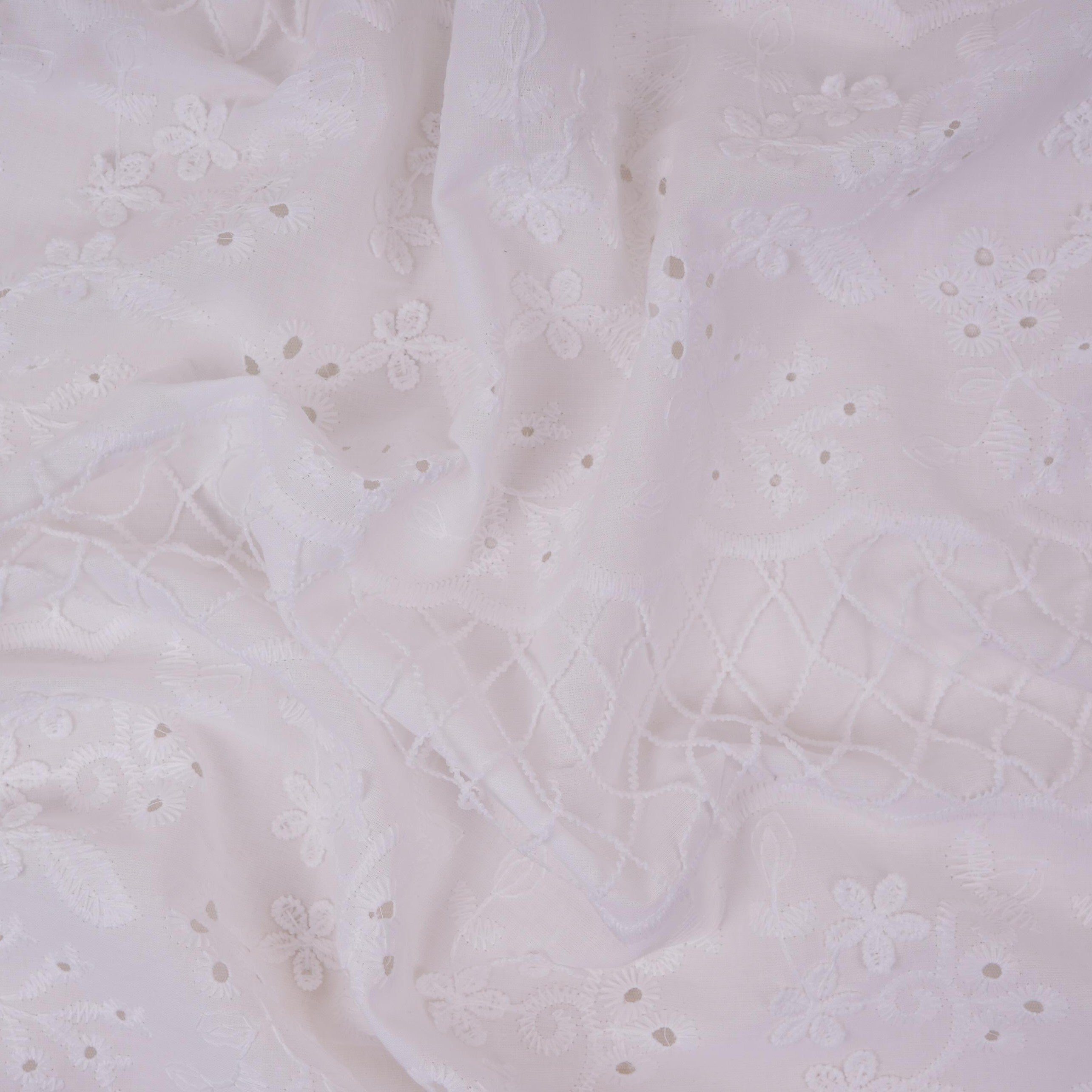White Dyeable 3D Floral With Border Embroidery Cotton Tencel Schiffli Fabric LI-32340 - TradeUNO