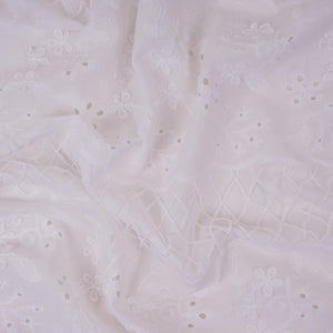 White Dyeable 3D Floral With Border Embroidery Cotton Tencel Schiffli Fabric LI-32340 - TradeUNO
