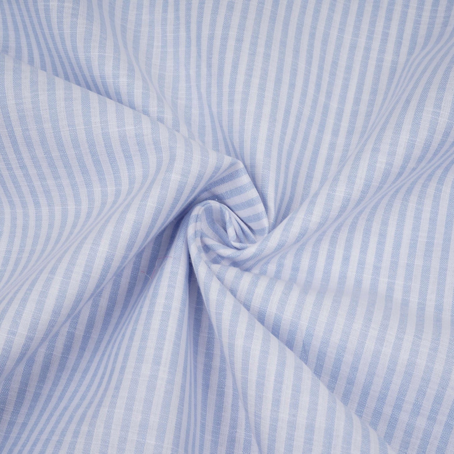 Sky Blue With Off White Stripes Cotton Linen Fabric MFM-32413