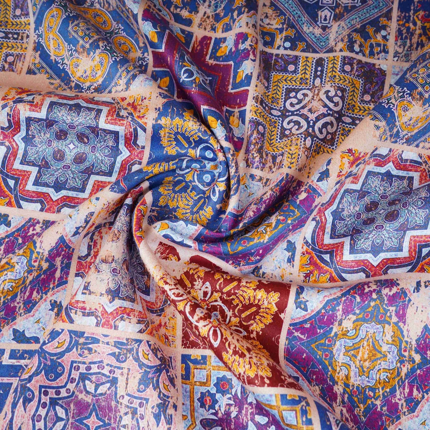 Multicolor Abstract Print Cotton Satin Fabric PG-30401