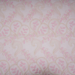 Off White With Pink 3D Leaf Embroidery Tencel Schiffli Fabric LI-32337 - TradeUNO
