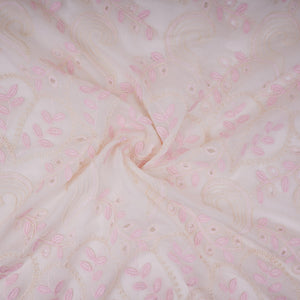 Off White With Pink 3D Leaf Embroidery Tencel Schiffli Fabric LI-32337 - TradeUNO