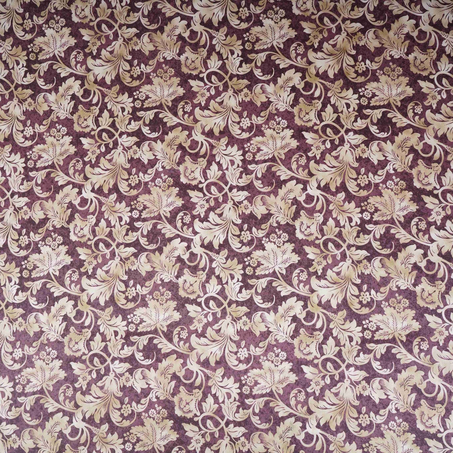 Purple with Cream Floral Print Cotton Satin Fabric PG-30403