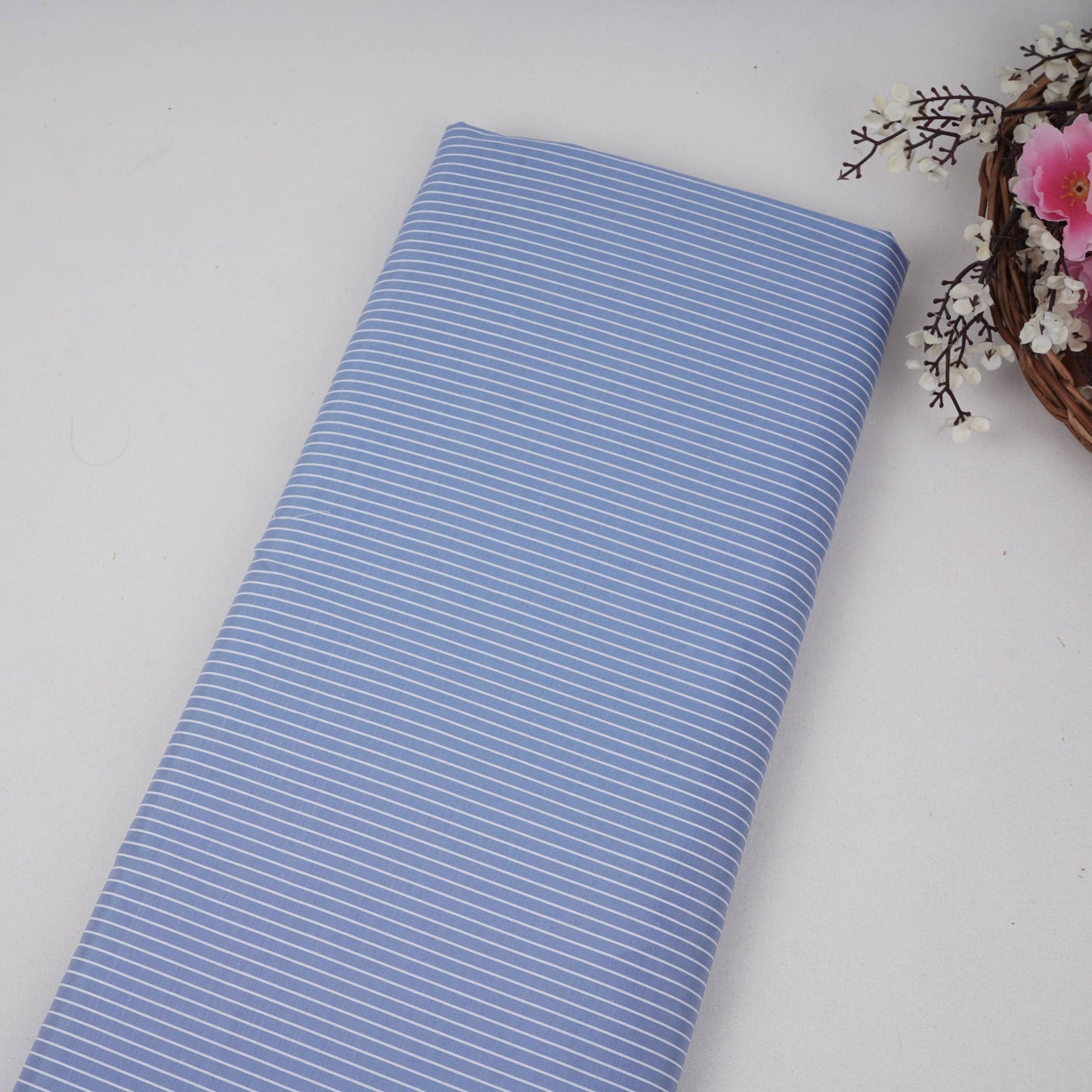 Blue With White Stripes Poplin Fabric MFM-32415