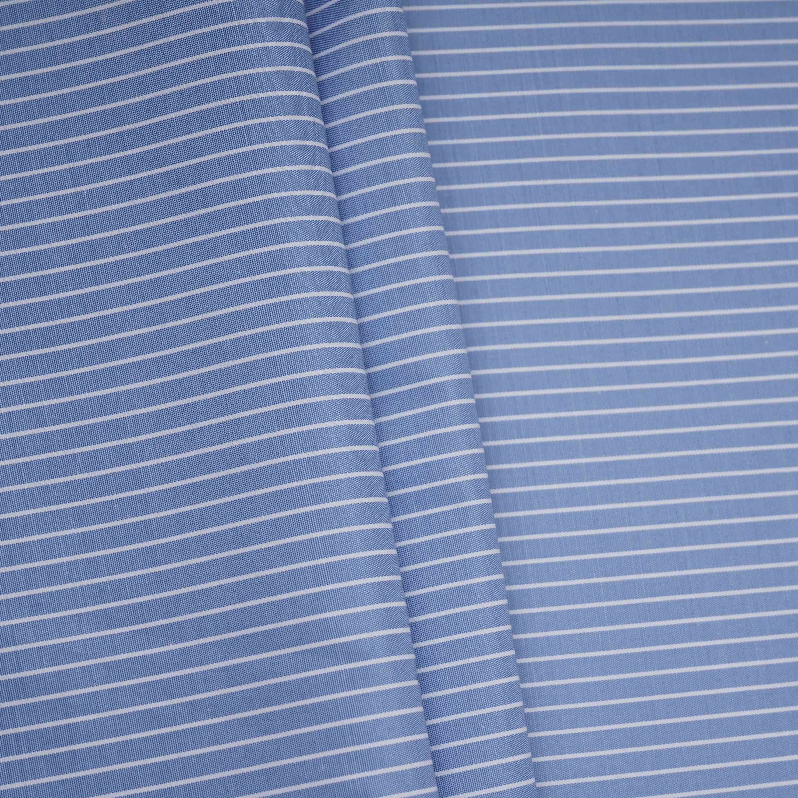 Blue With White Stripes Poplin Fabric MFM-32415 - TradeUNO
